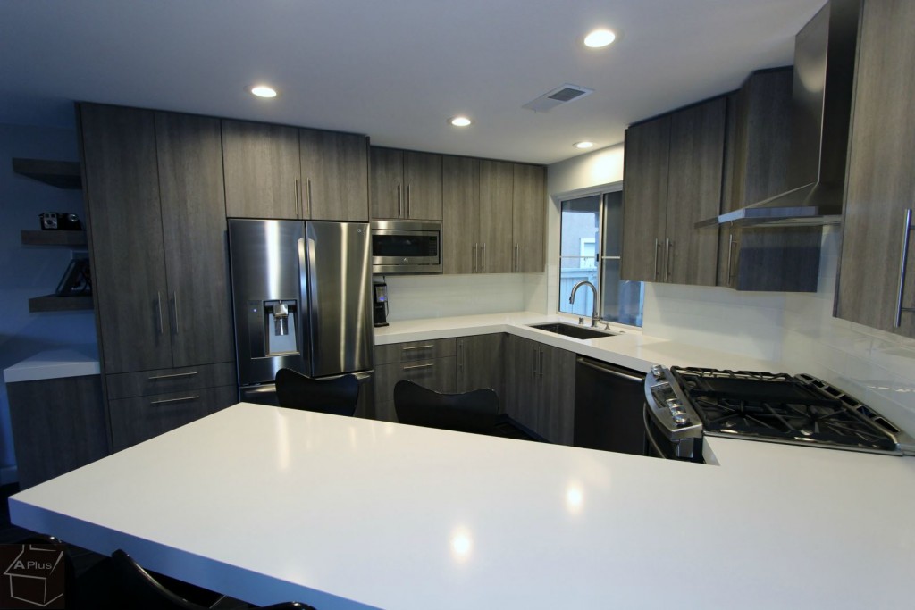 Santa Ana Modern Gray U-Shaped Kitchen Remodel with Sophia Line Modern Cabinets