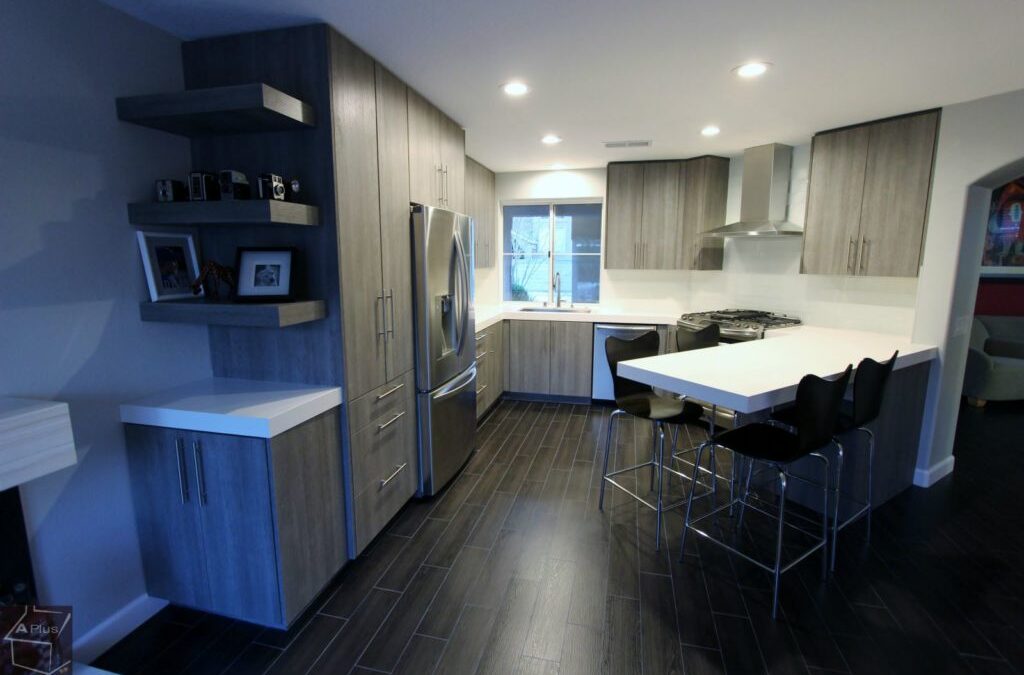 Santa Ana Modern Gray U-Shaped Kitchen Remodel with Sophia Line Custom Cabinets