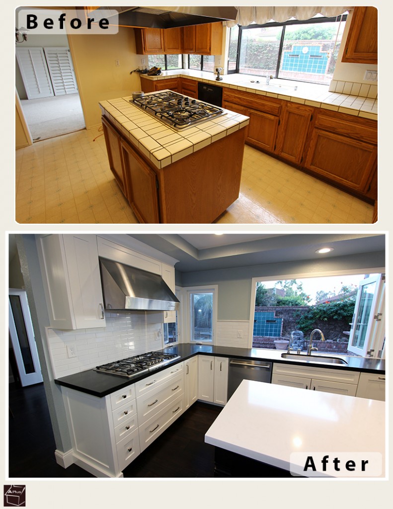 Irvine Transitional Black and White U-Shaped Kitchen and Home Remodel with Custom Cabinets