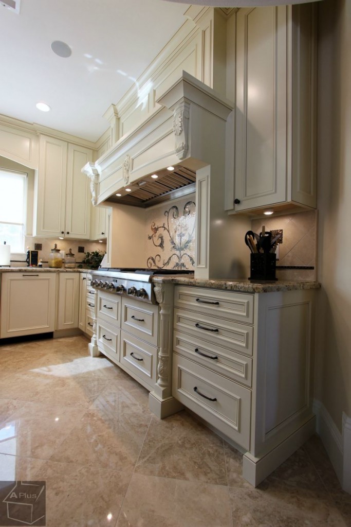 traditional 2-section white & brown kitchen remodel with custom cabinets
