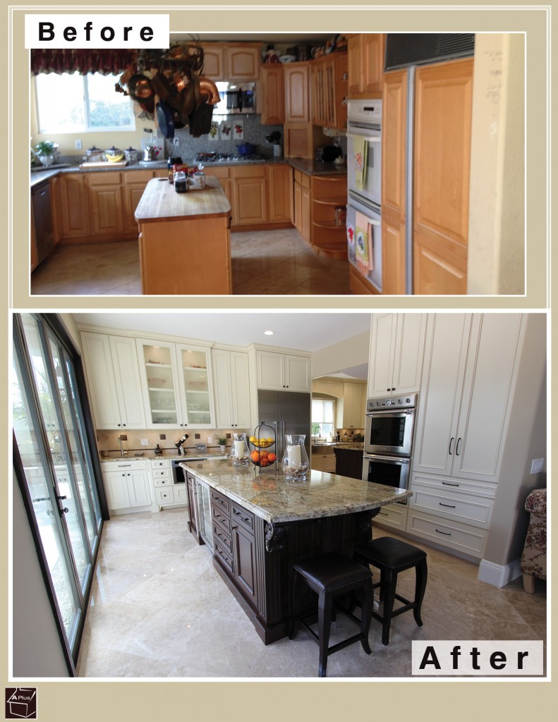 Huntington Beach - traditional 2-section white & brown kitchen remodel with custom cabinets