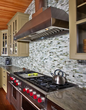 Luxury High end kitchen remodel showing the cooking area with high end stovetop in Laguna Beach California