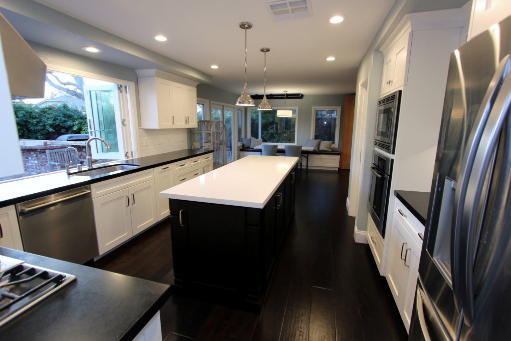 Irvine Transitional Black and White U-Shaped Kitchen and Home Remodel with Custom Cabinets