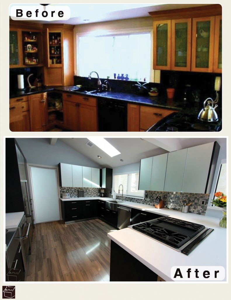 San Clemente Black & White Modern G-Shaped Kitchen Remodel with Sophia Line Cabinets