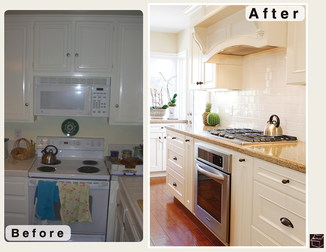 This is a photo of the kitchen remodel showing the before & after that was done in Mission Viejo Orange County