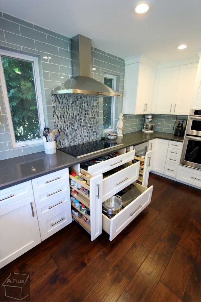 Transitional Style Gray & White G-Shaped Kitchen Remodel with Custom Cabinets in Trabuco Canyon