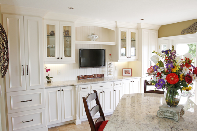 White custom kitchen cabinets with white countertop orange county